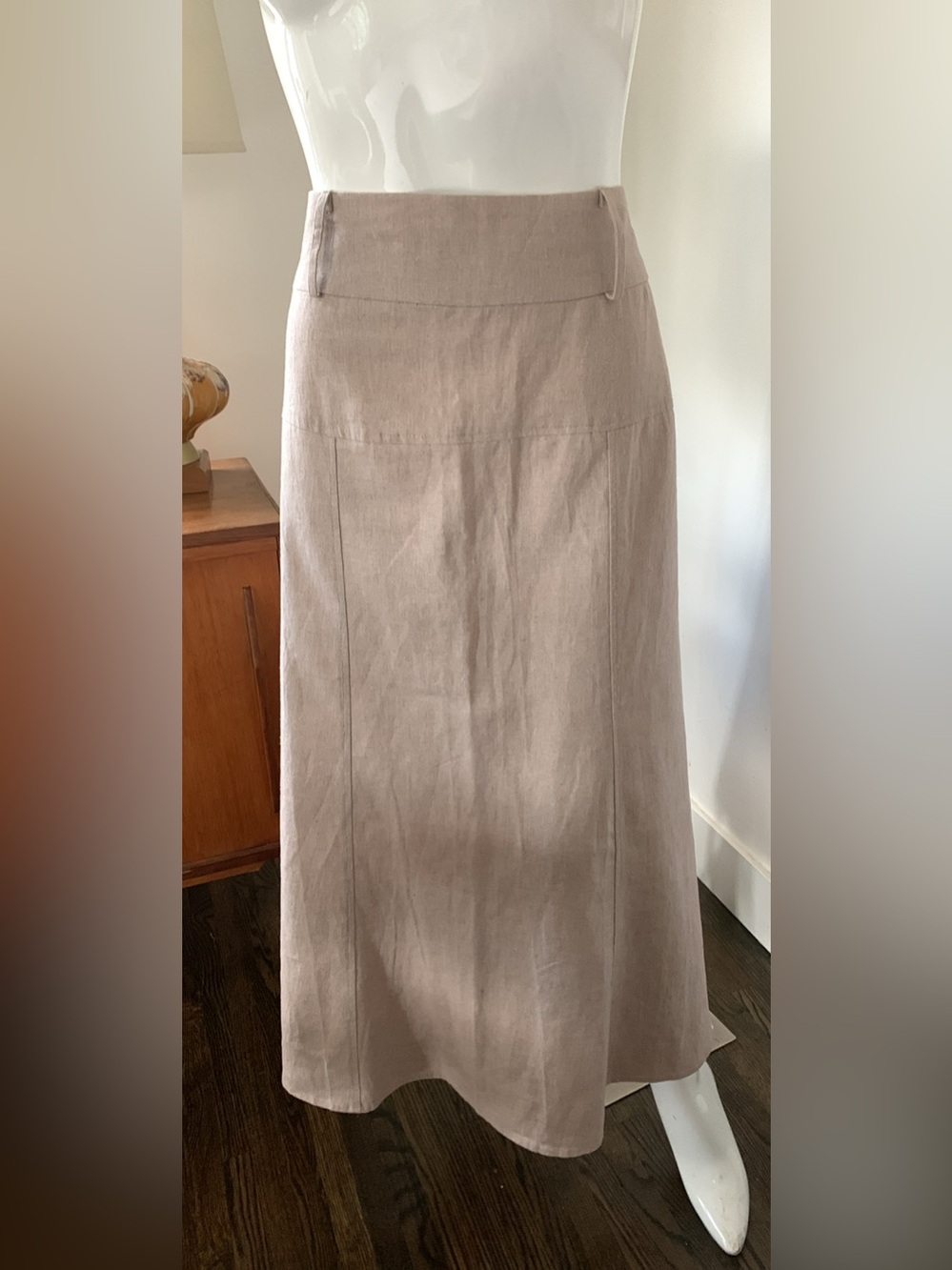 Kenar Taupe Linen-Blend A-Line Maxi Skirt